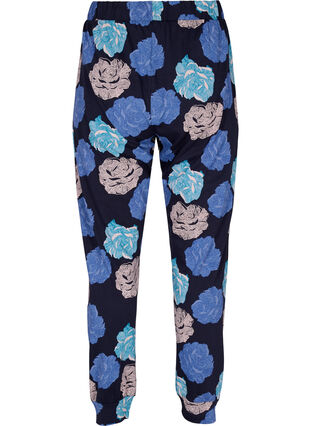 Cotton night trousers with floral print, Blue Flower, Packshot image number 1
