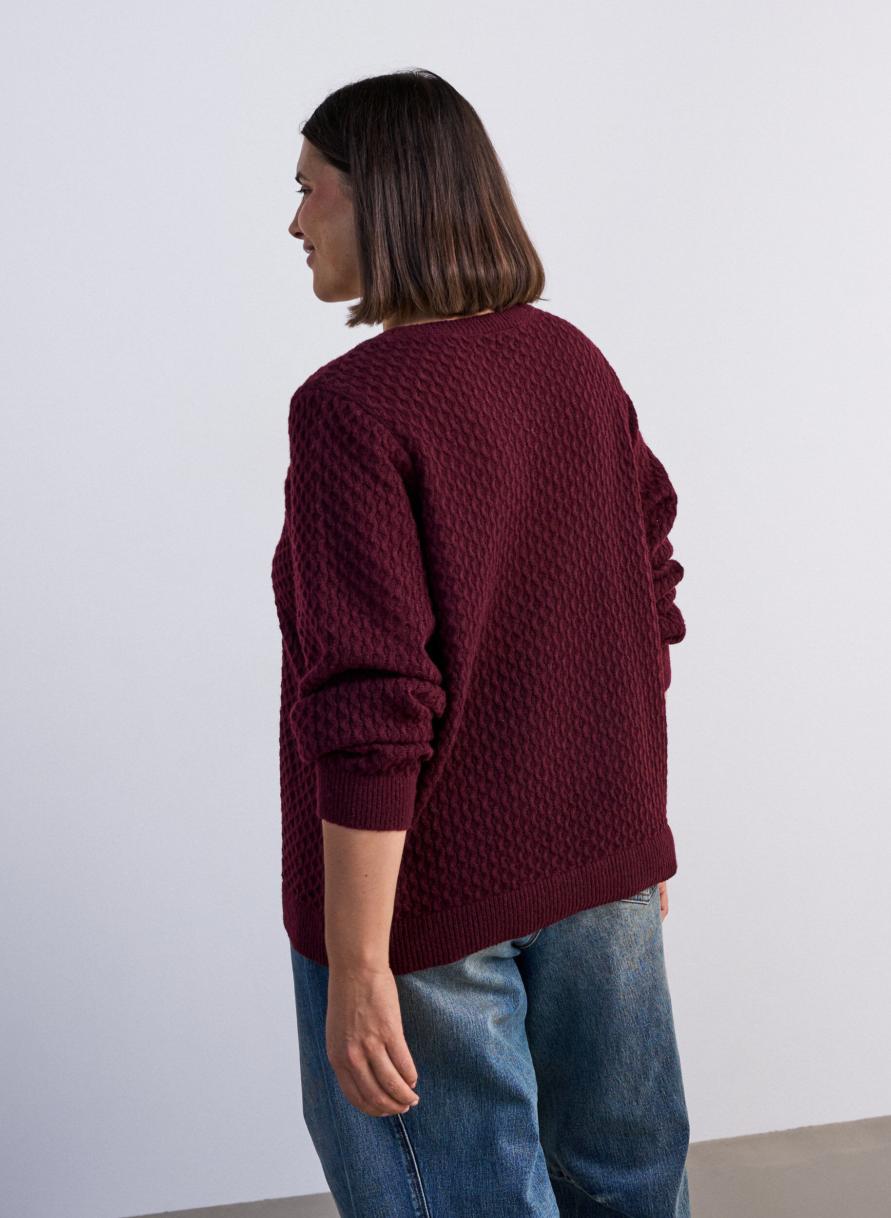 ZizzifashionKnitted blouse with a textured openwork pattern, Red, Model image number 2