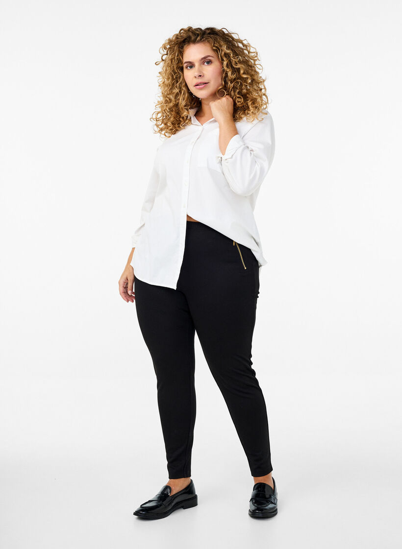 Viscose leggings with zipper detail, Black, Model image number 1
