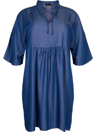 Dress with 3/4 sleeves in lyocell (TENCEL™), Blue denim, Packshot image number 0