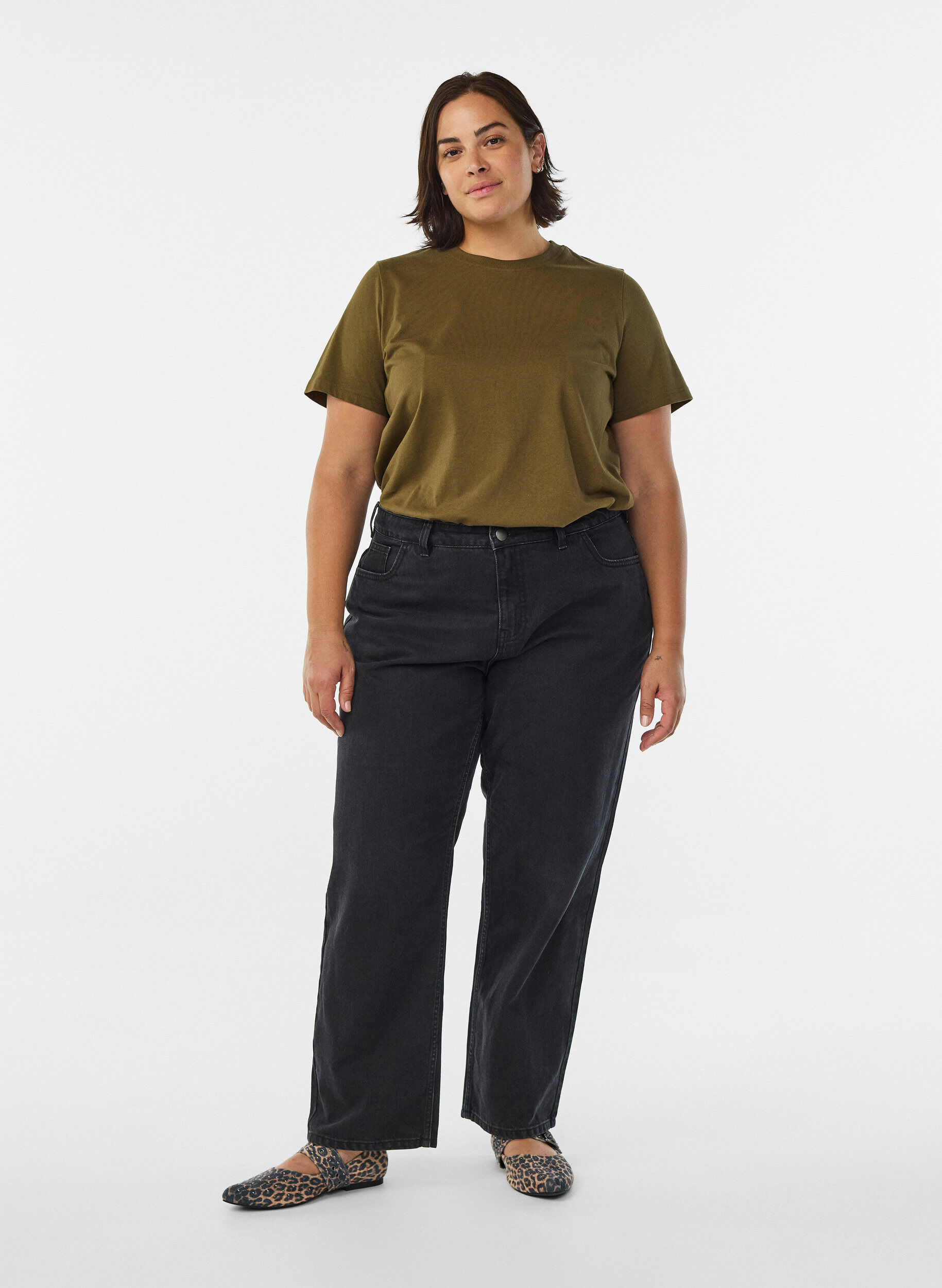ZizzifashionBasic cotton T-shirt with round neck, Green, Model image number 1