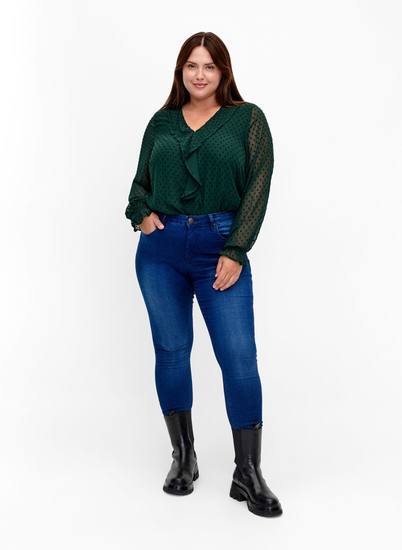 Blouse with ruffles and dotted texture, Scarab, Model image number 3