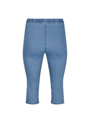 FLASH - High waisted denim capri trousers with slim fit, Light Blue Denim, Packshot image number 1