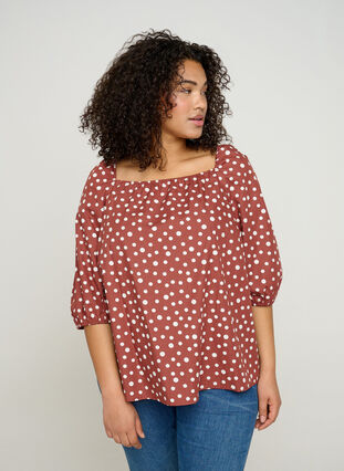 Cotton blouse with dots, Marsala AOP, Model image number 0
