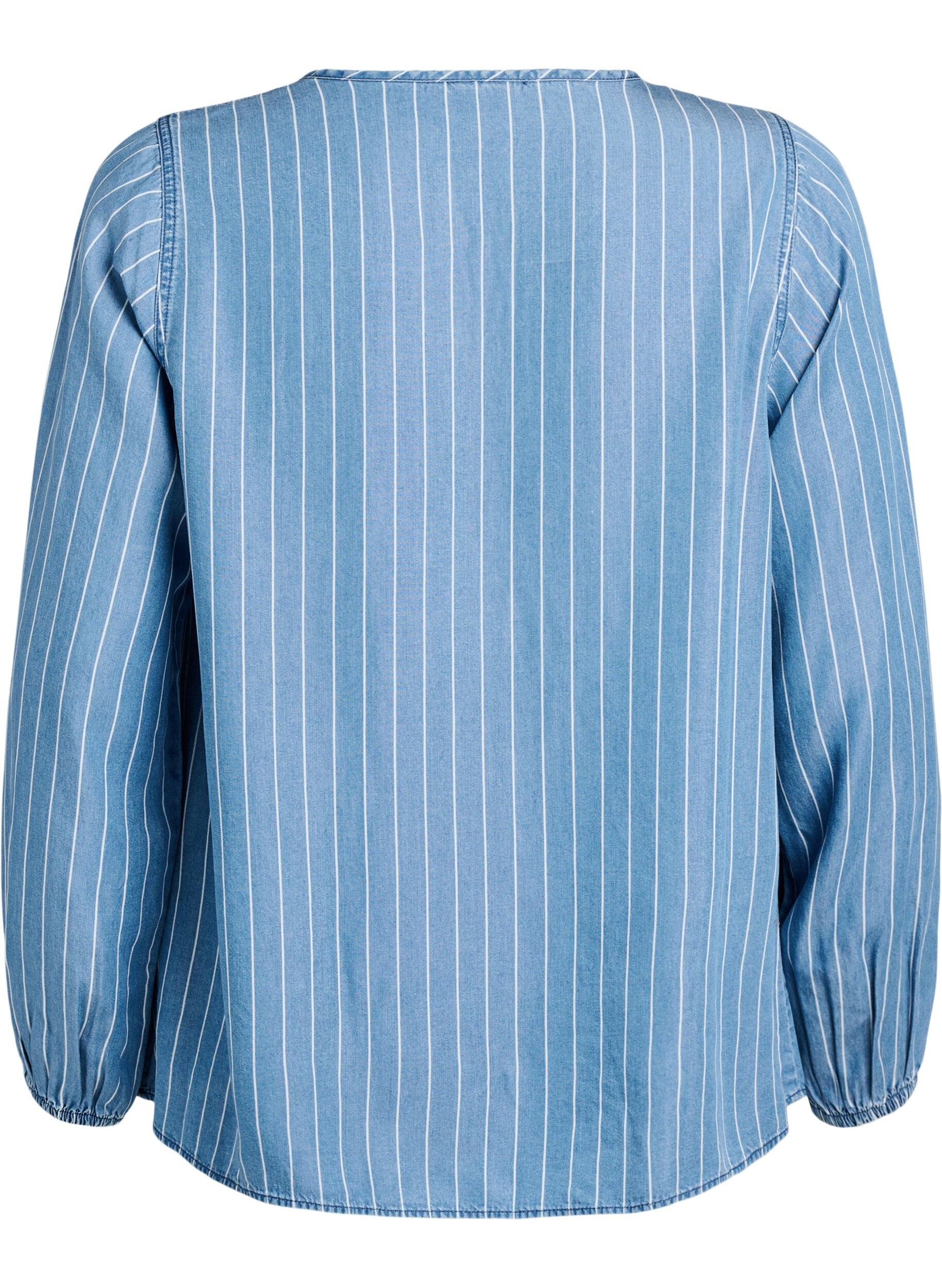 Zizzifashion Striped denim blouse with long sleeves, Blue, Packshot image number 1
