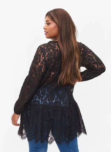 Lace tunic with button closure, Black, Model image number 1