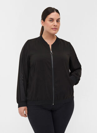Bomber jacket with zipper, Black, Model image number 0