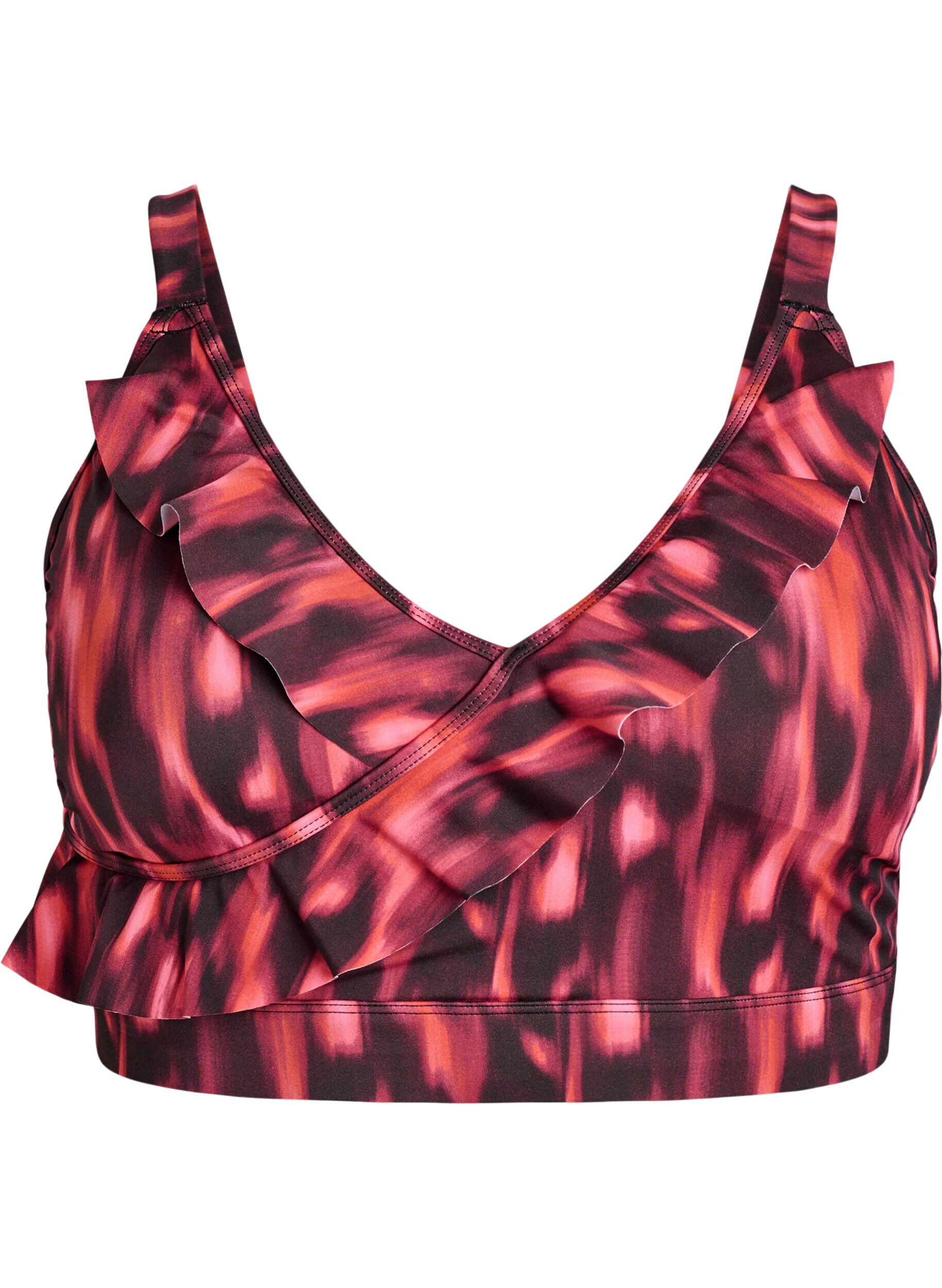 Bikini top with print and ruffle details