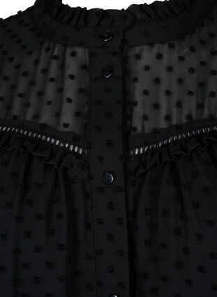 Shirt blouse with ruffles and dotted texture, Black, Packshot image number 2