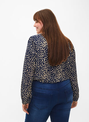 Blouse with puff sleeves, Navy B./Beige Dot, Model image number 1