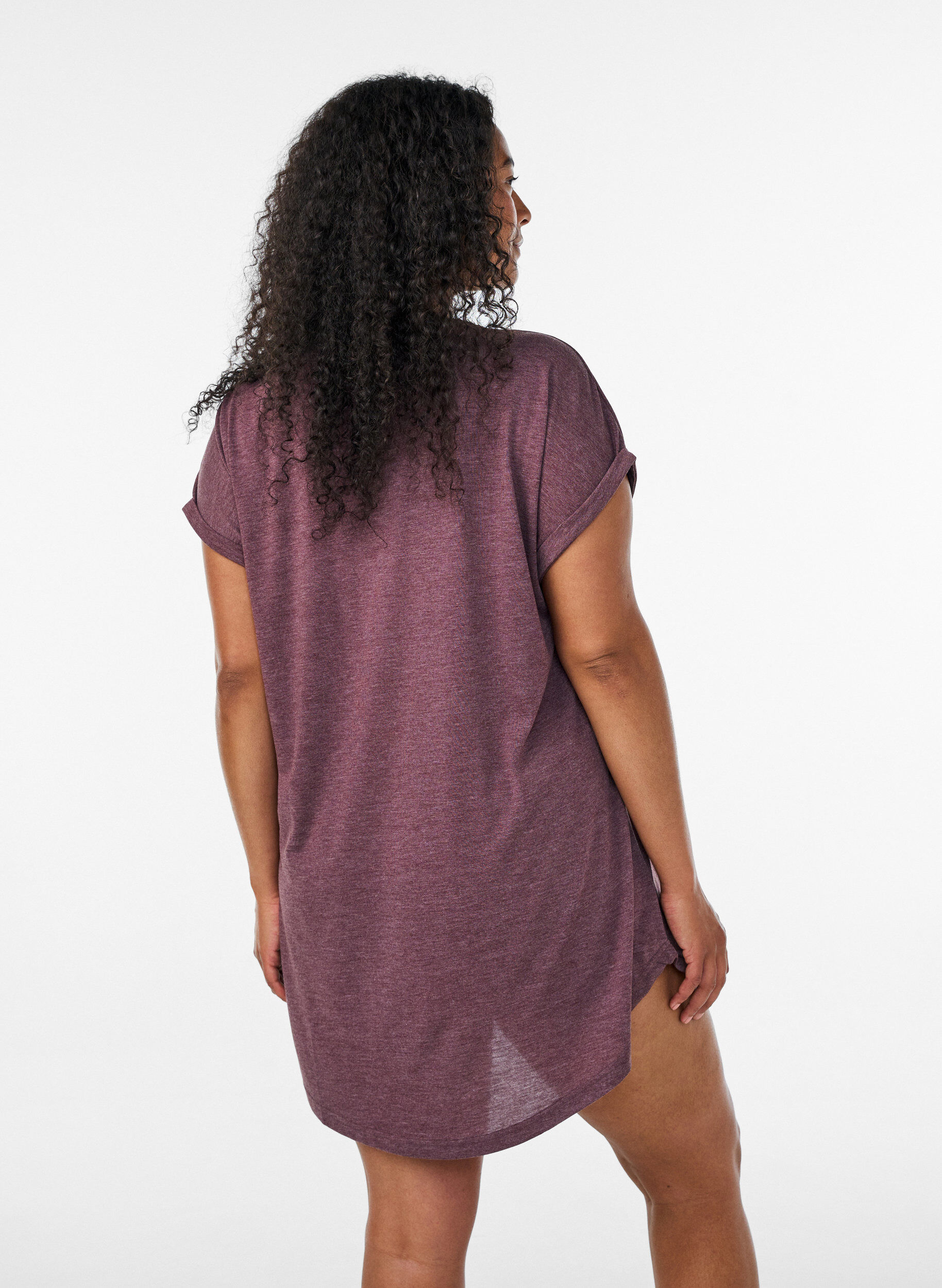 ZizzifashionShort sleeve nightgown with text print, Dark Bordeaux, Model image number 2