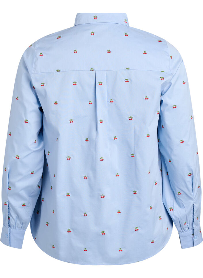 Shirt with embroidered cherries, Light Blue, Packshot image number 1