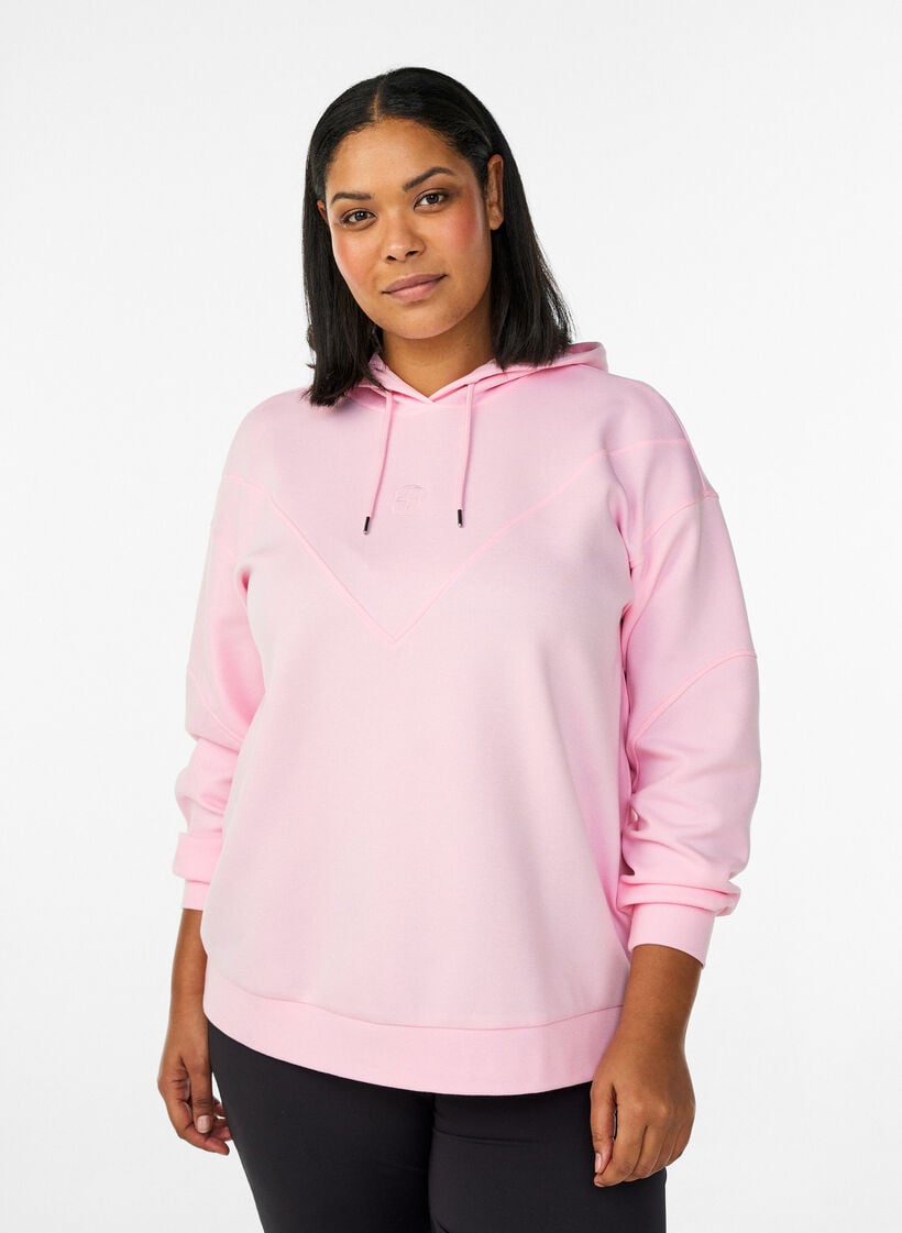 Sporty scuba hoodie with decorative stitching, Pink, Model image number 0