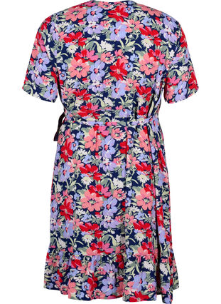 Printed wrap dress with short sleeves, Multi Big Flower AOP, Packshot image number 1