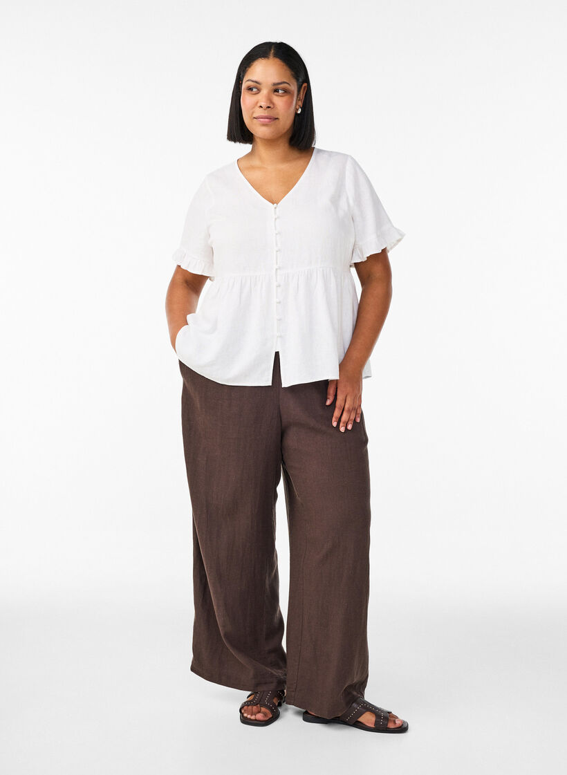 Wide-leg linen and viscose trousers, Brown, Model image number 0