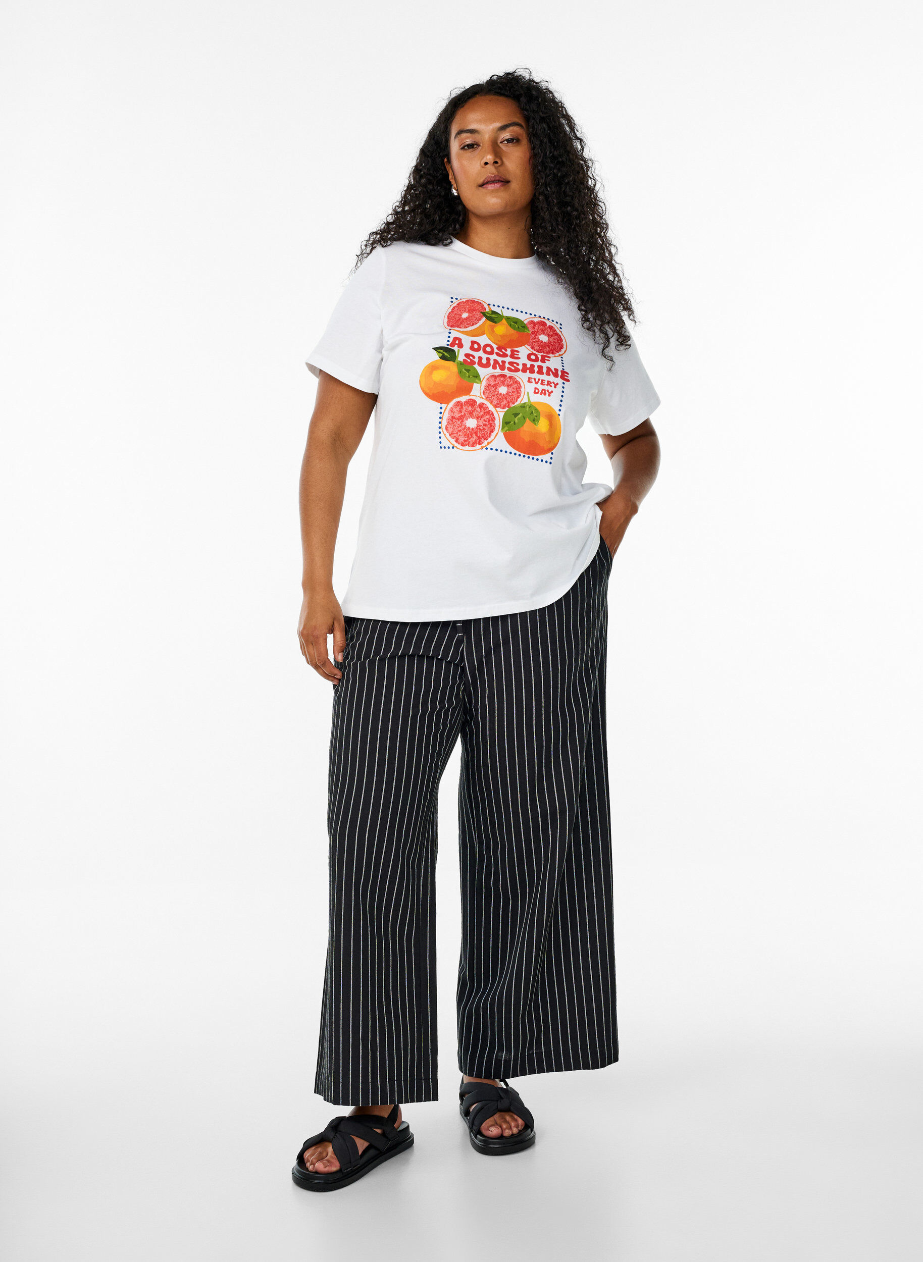 ZizzifashionLoose trousers with high waist and pockets, Black, Model image number 1