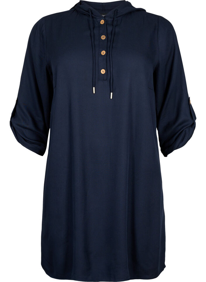 Viscose tunic with hood, Navy Blazer, Packshot image number 0