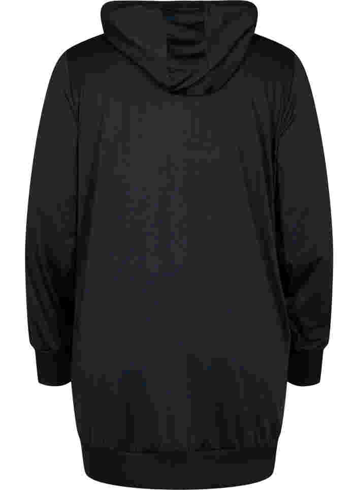Long hooded sports cardigan with pockets, Black, Packshot image number 1
