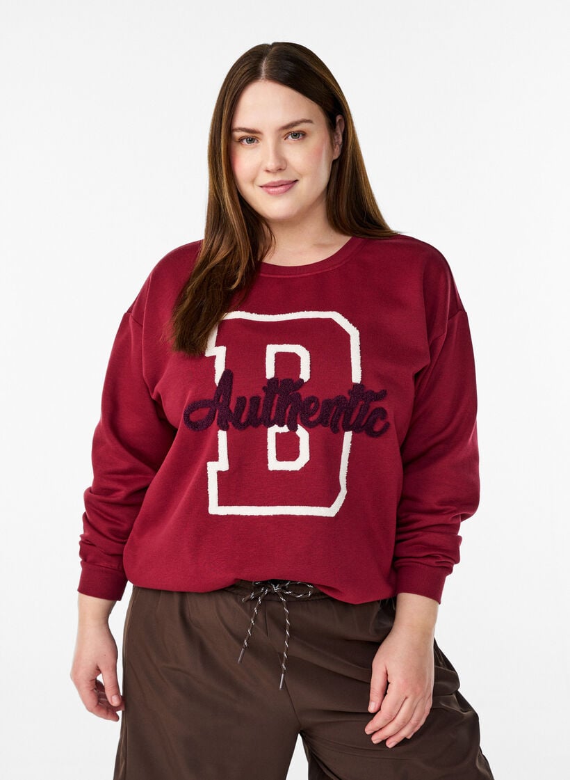 Sweatshirt with front motif, Dark Bordeaux, Model image number 0