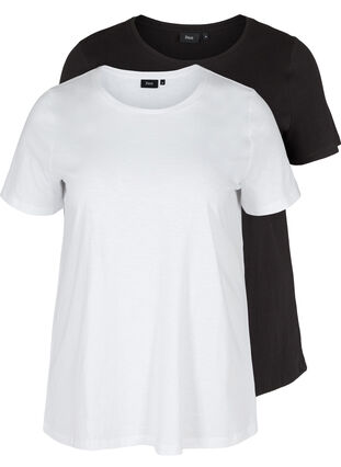2-pack Short-sleeved T-shirt in Cotton, Black/Bright White, Packshot image number 0