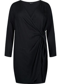 Long sleeve viscose dress with a wrap look