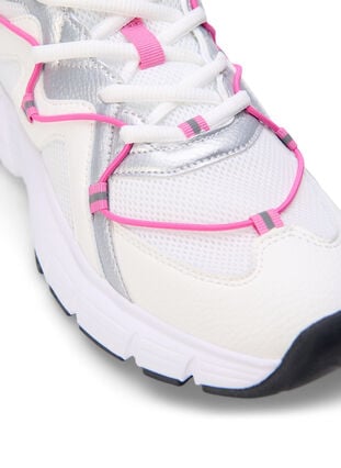 Wide fit sneakers with contrasting tie detail, White w. Pink, Packshot image number 3