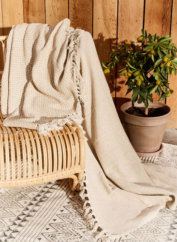 Patterned throw with fringes, Beige Diamond, Image image number 0