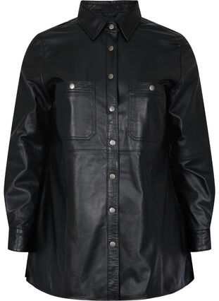 Leather shirt with buttons, Black, Packshot image number 0