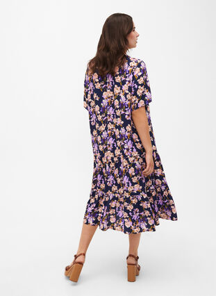 Short sleeve viscose dress with print, Small Flower AOP, Model image number 1