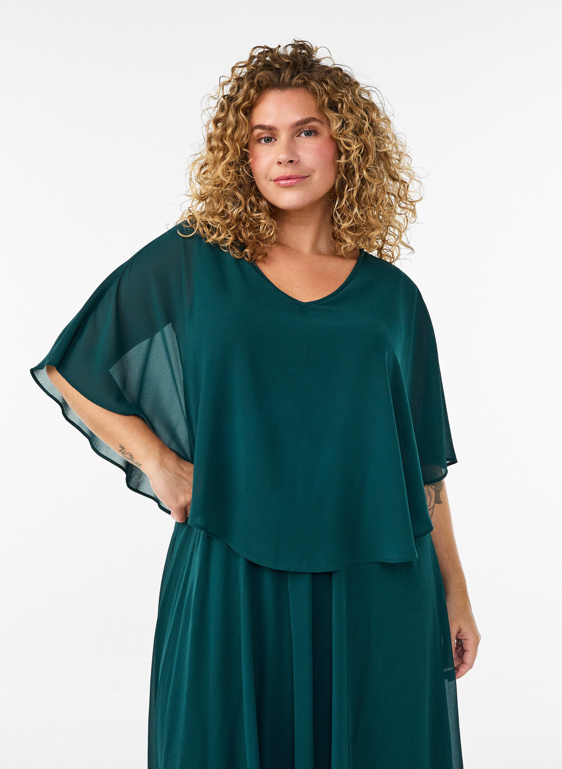 ZizzifashionShort-sleeved maxi dress with a-shape, Green, Model image number 2