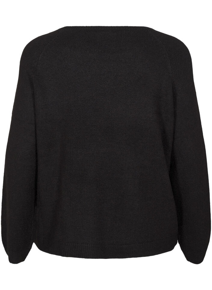 Loose-fitting knitted blouse with round neck, Black, Packshot image number 1