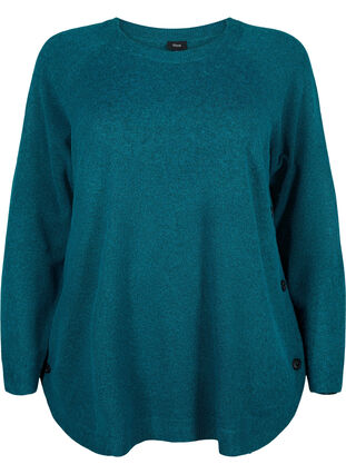 Marled knitted sweater with button details, Deep Lake Mel., Packshot image number 0