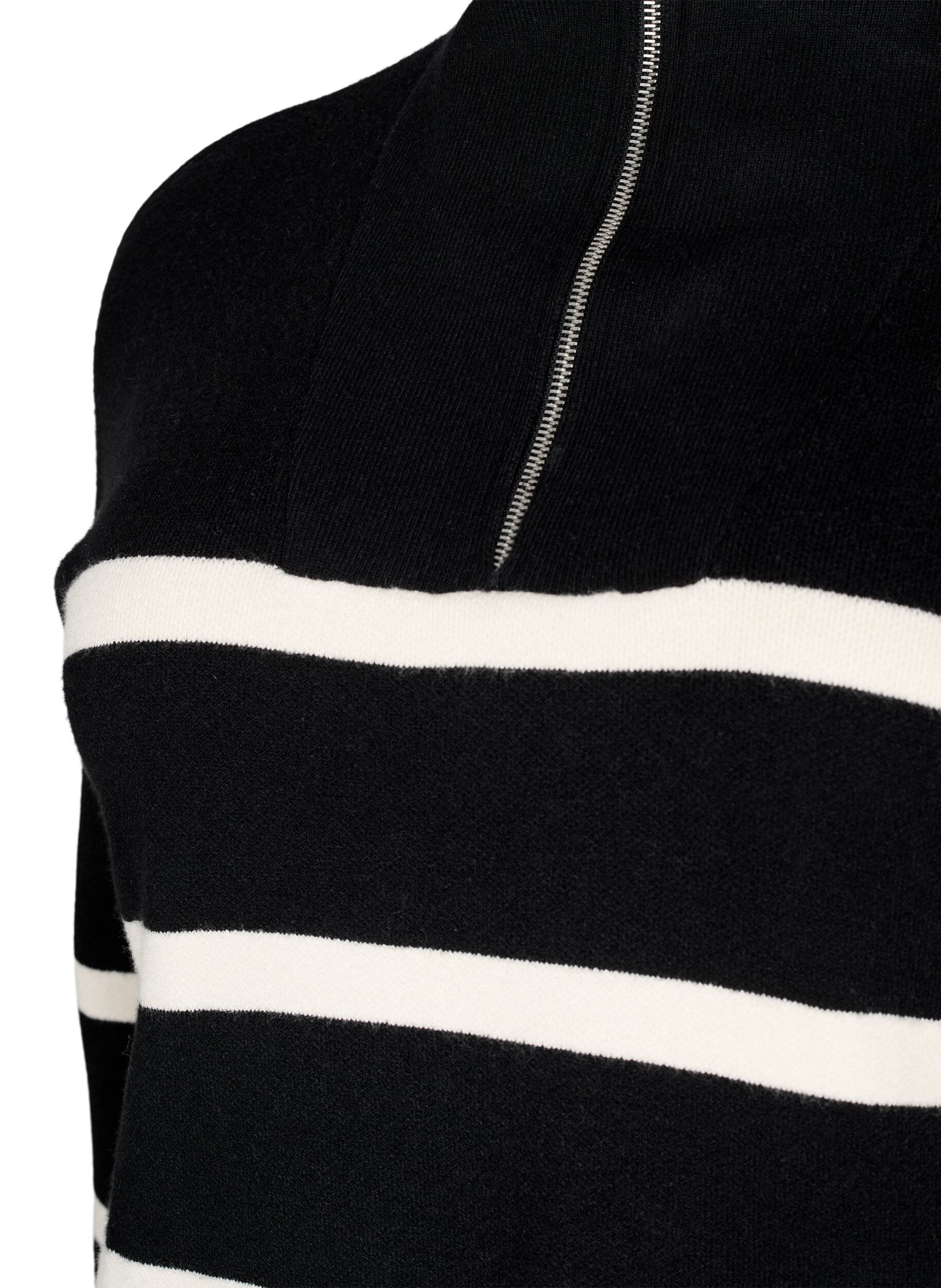 Zizzifashion Pullover with stripes and high collar	, Black w. Birch, Packshot image number 2