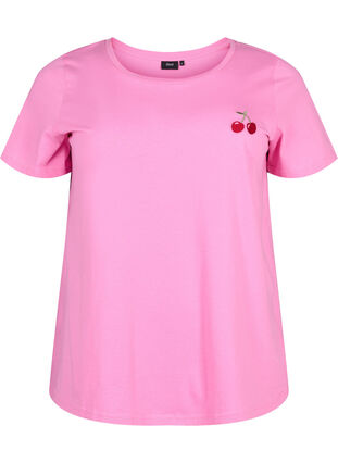 Cotton t-shirt with embroidered cherry, Roseb. W. CherryEMB., Packshot image number 0