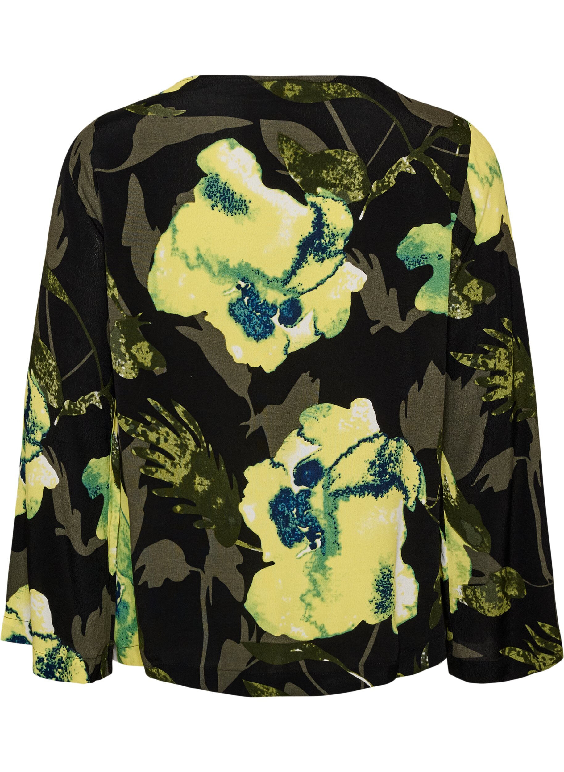 ZizzifashionFloral blouse with a boat neck and wide sleeves, Black, Packshot image number 1