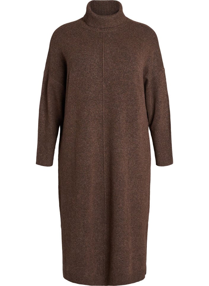 Jumper dress with turtleneck and slits, Brown, Packshot image number 0