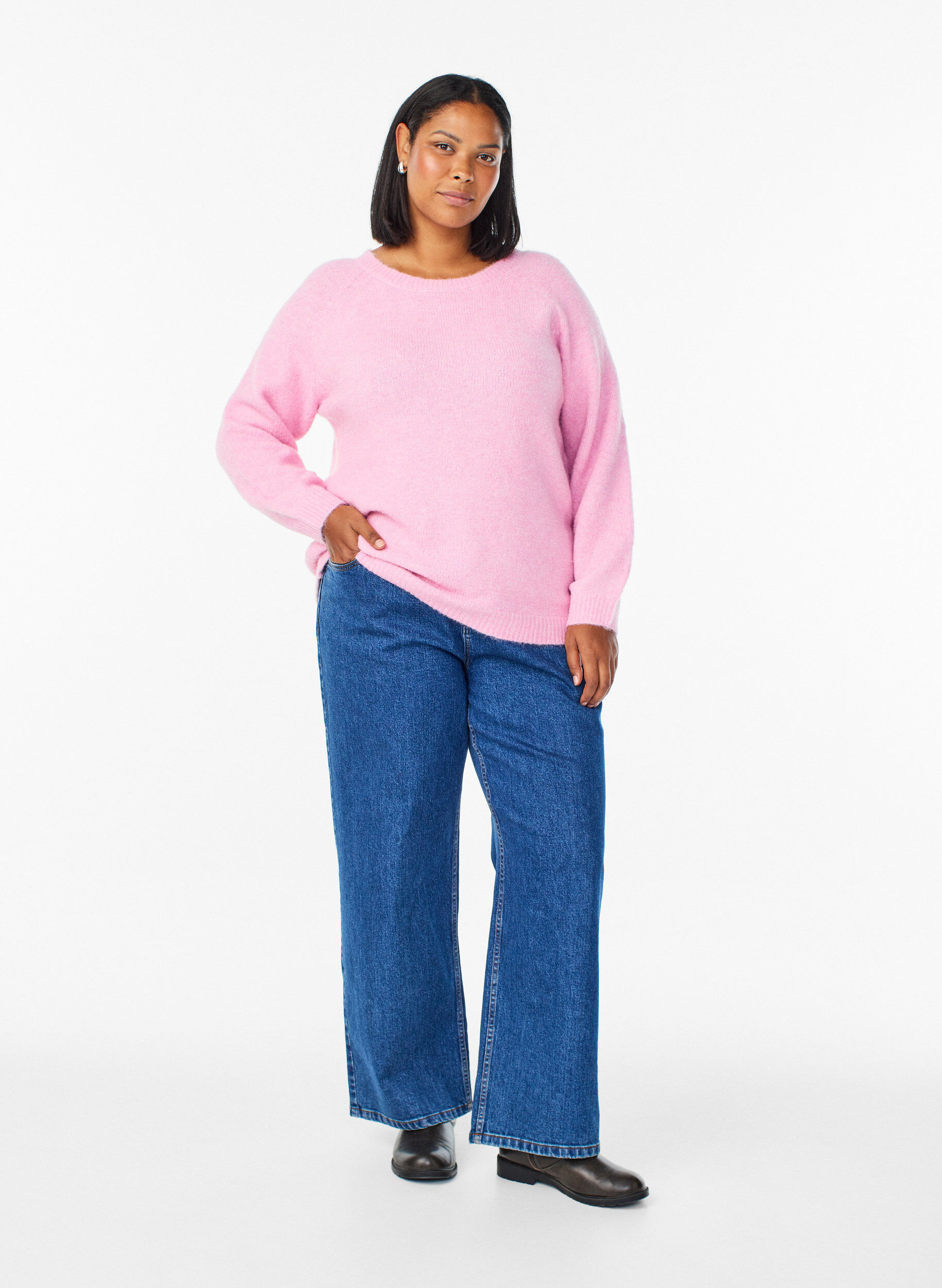 Zizzifashion Knitted blouse with raglan sleeves, Pink, Model image number 1