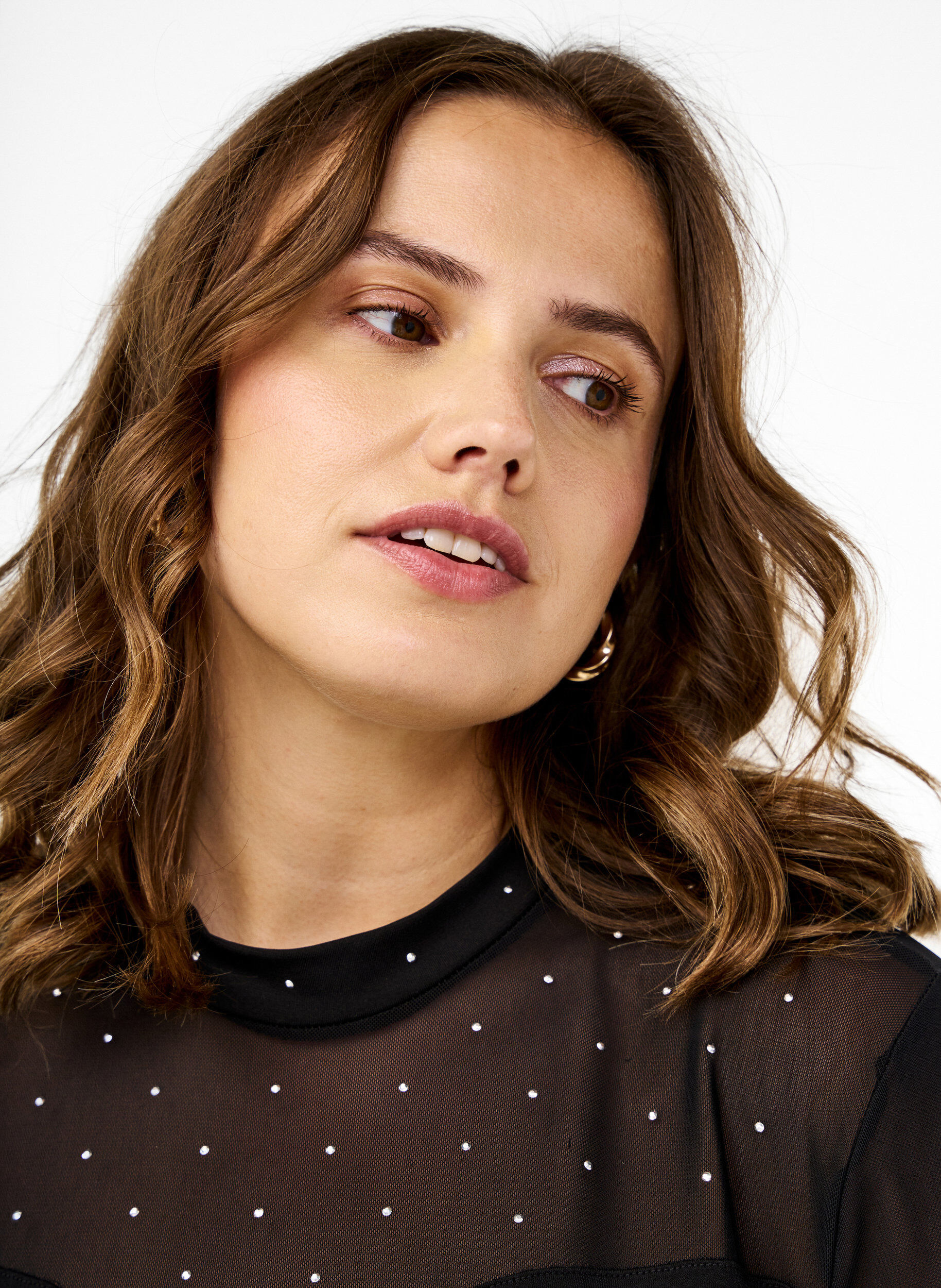 Zizzifashion Bodystocking with studs and long mesh sleeves, Black, Image image number 0