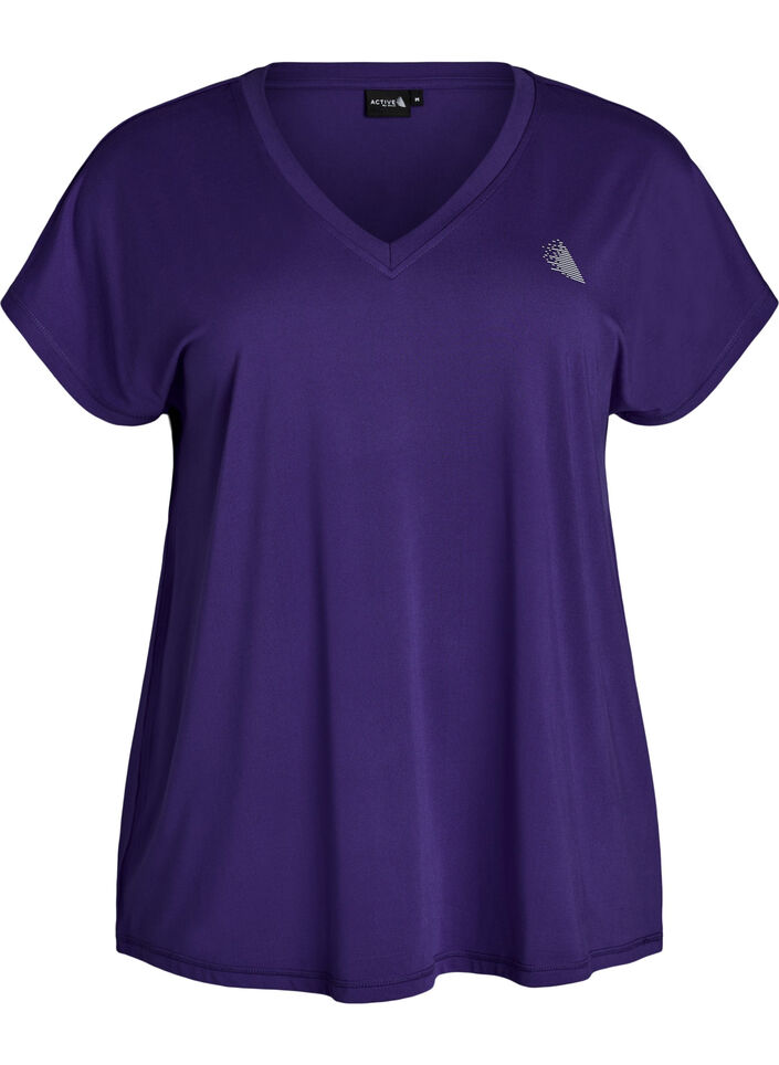 Loose training t-shirt with v-neck, Purple, Packshot image number 0