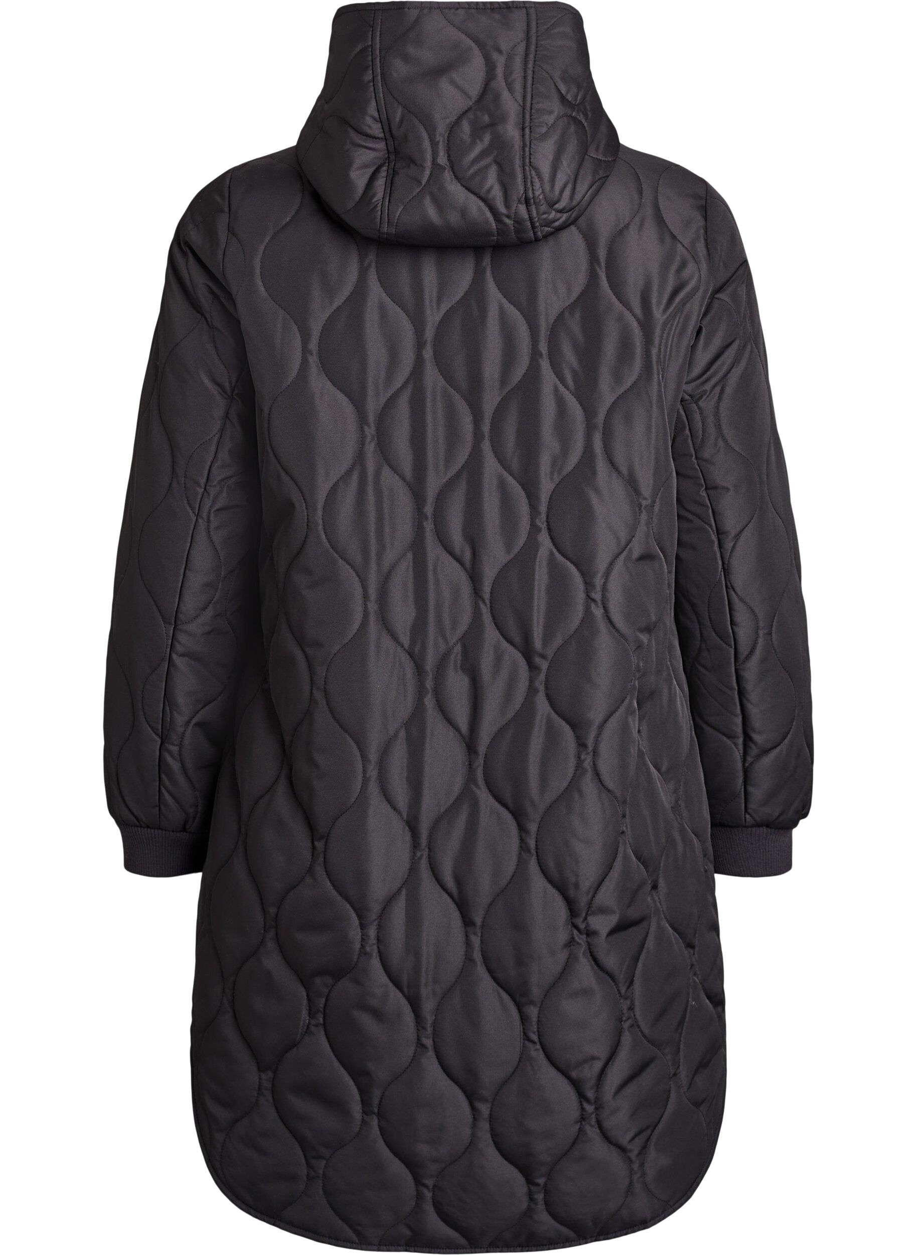 Zizzifashion Mid-length quilted jacket with a hood, Black, Packshot image number 1