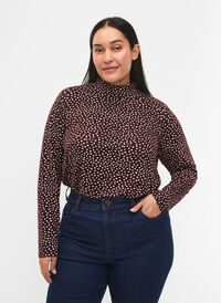 FLASH - Long sleeve blouse with turtleneck, Fudge Dot, Model