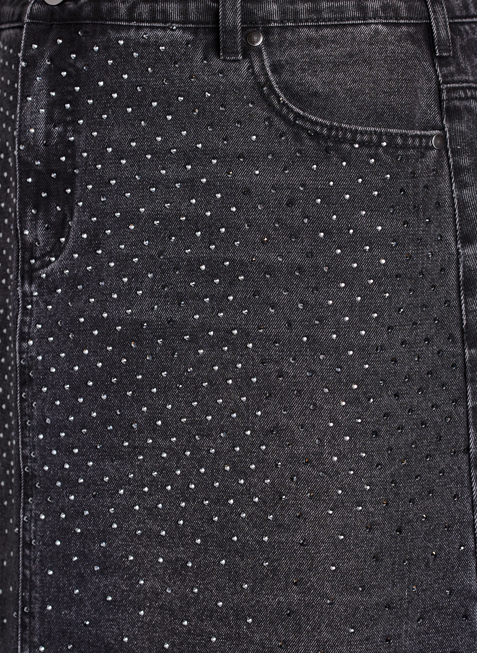 Zizzifashion Short denim skirt with rhinestones, Grey, Packshot image number 2
