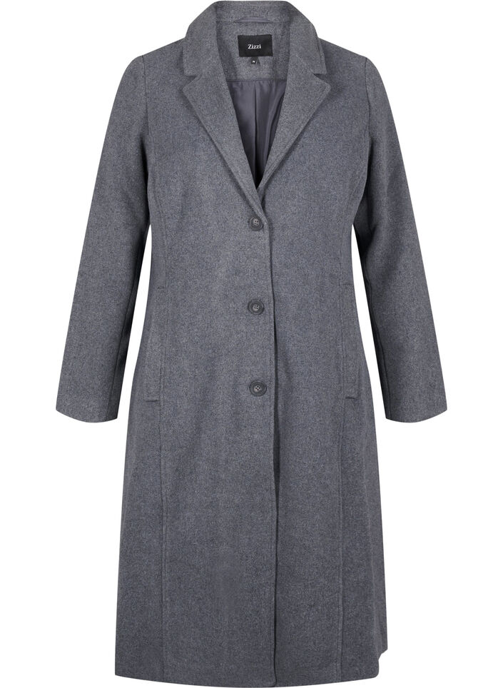 Long wool coat with pockets, Dark Grey Melange, Packshot image number 0
