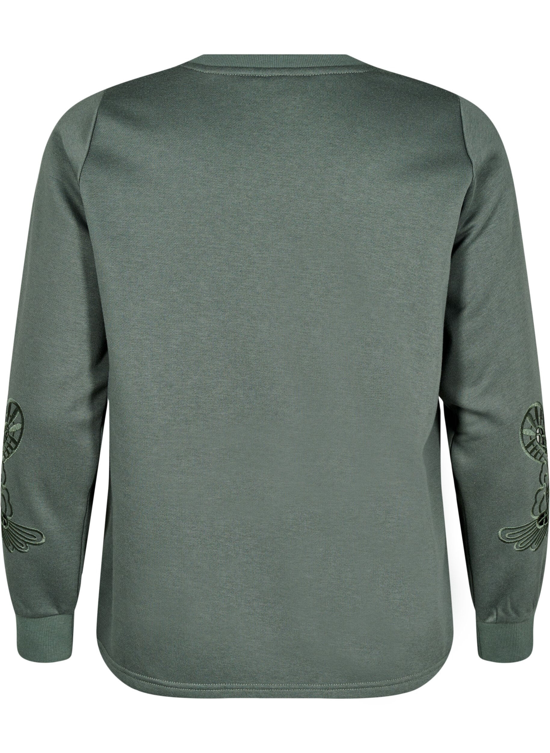 Zizzifashion Sweatshirt with embroidered cut-outs, Thyme, Packshot image number 1