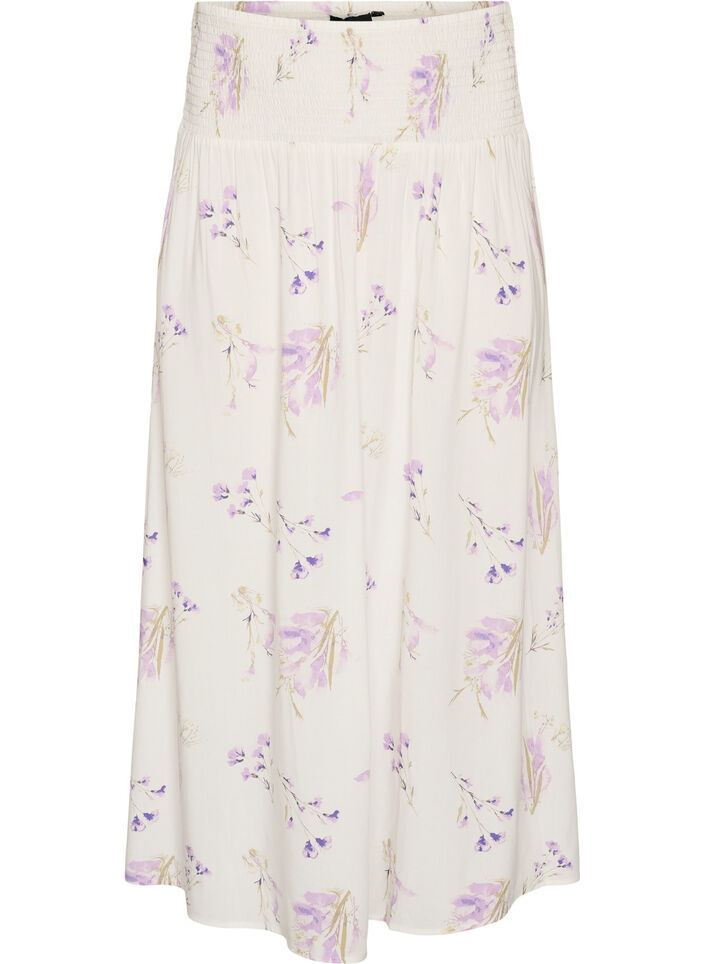Viscose maxi skirt with smocking, White, Packshot image number 0