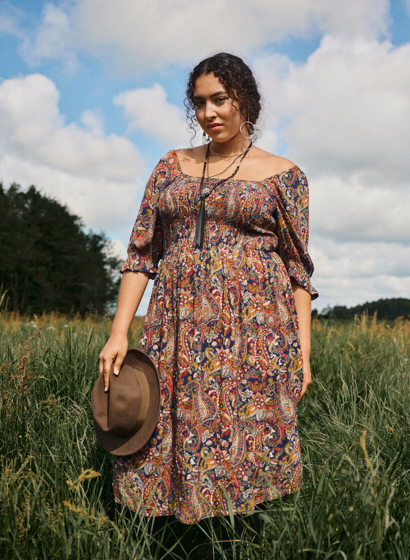 Summer dress in viscose with paisley print, Blue, Image image number 0