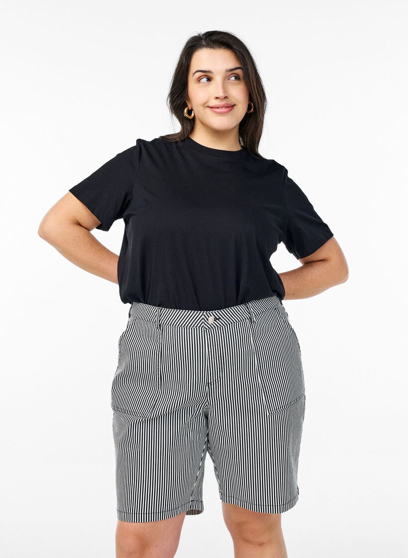 Striped Bermuda shorts with high waist, Black, Model image number 0