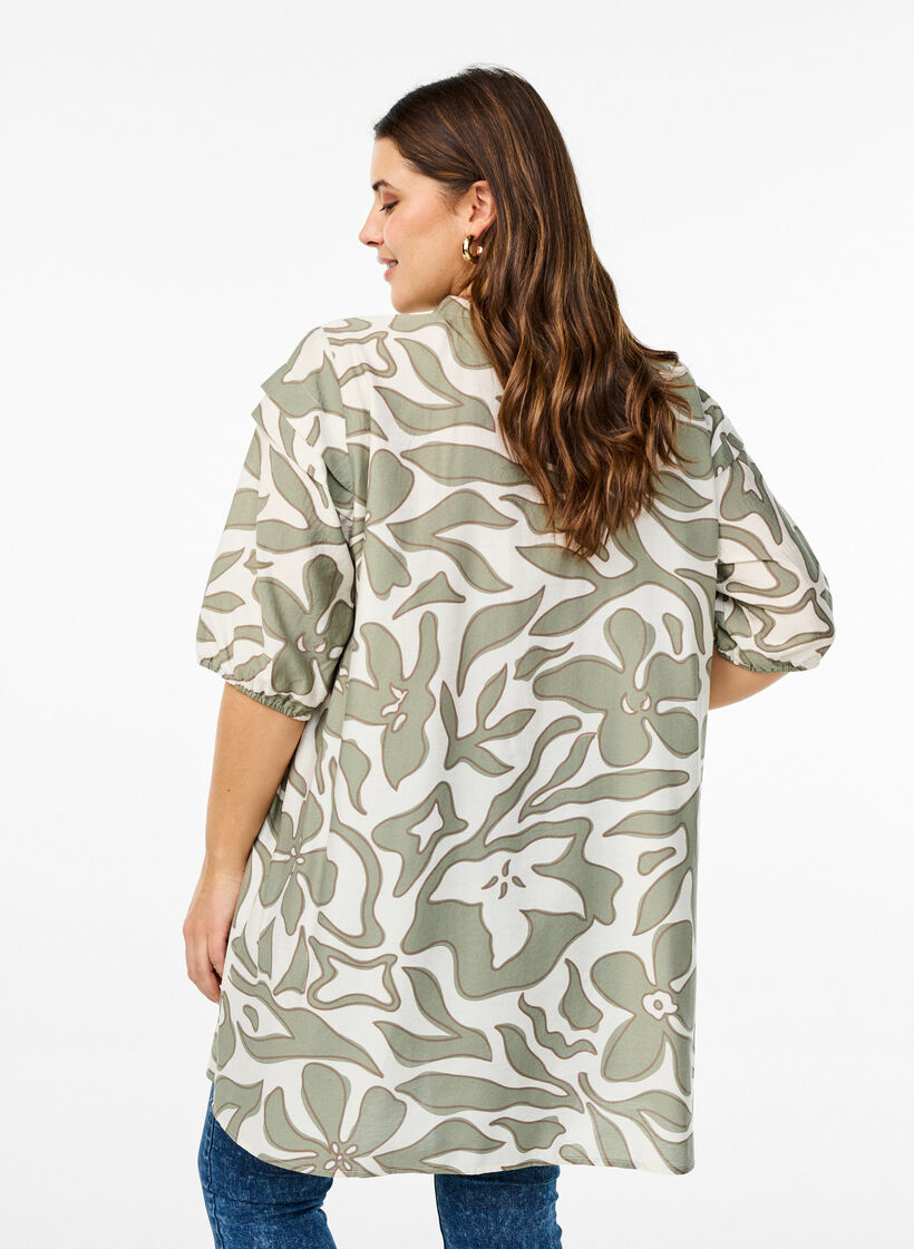 Viscose tunic with print, Oil Green Grap. AOP, Model image number 1