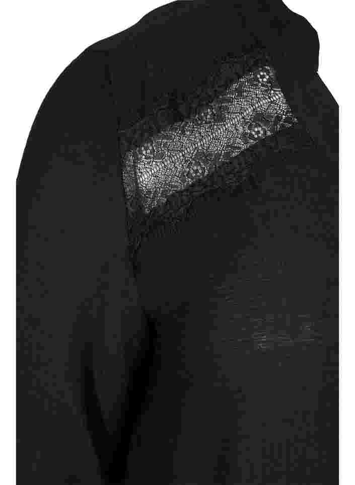 Viscose blouse with 3/4 sleeves and lace details, Black, Packshot image number 3