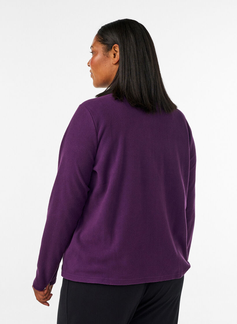 Fleece top with zipper and high collar, Purple, Model image number 2